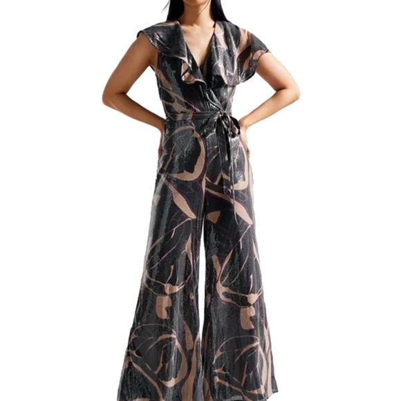 Ted Baker Pants - Ted Baker Edennie Black and Tan sequin Abstract Jumpsuit size 2